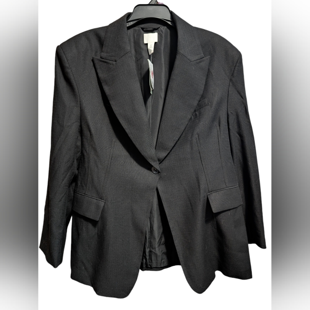H&M Structured Blazer, Black, Shoulder Pads, Size XL